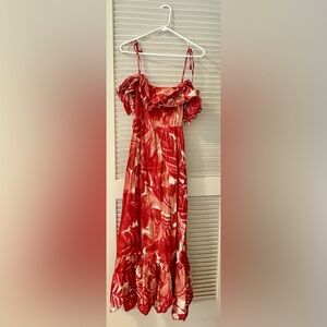 Floral Red Off the Shoulder Dress